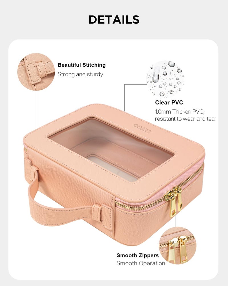 LETGO Clear Makeup Bag Travel Cosmetic Case Transparent Toiletry Bag with Zipper, Portable Make Up Organizer Traveling Compact Car Bag for Essentials (A-Nude) - Image 3
